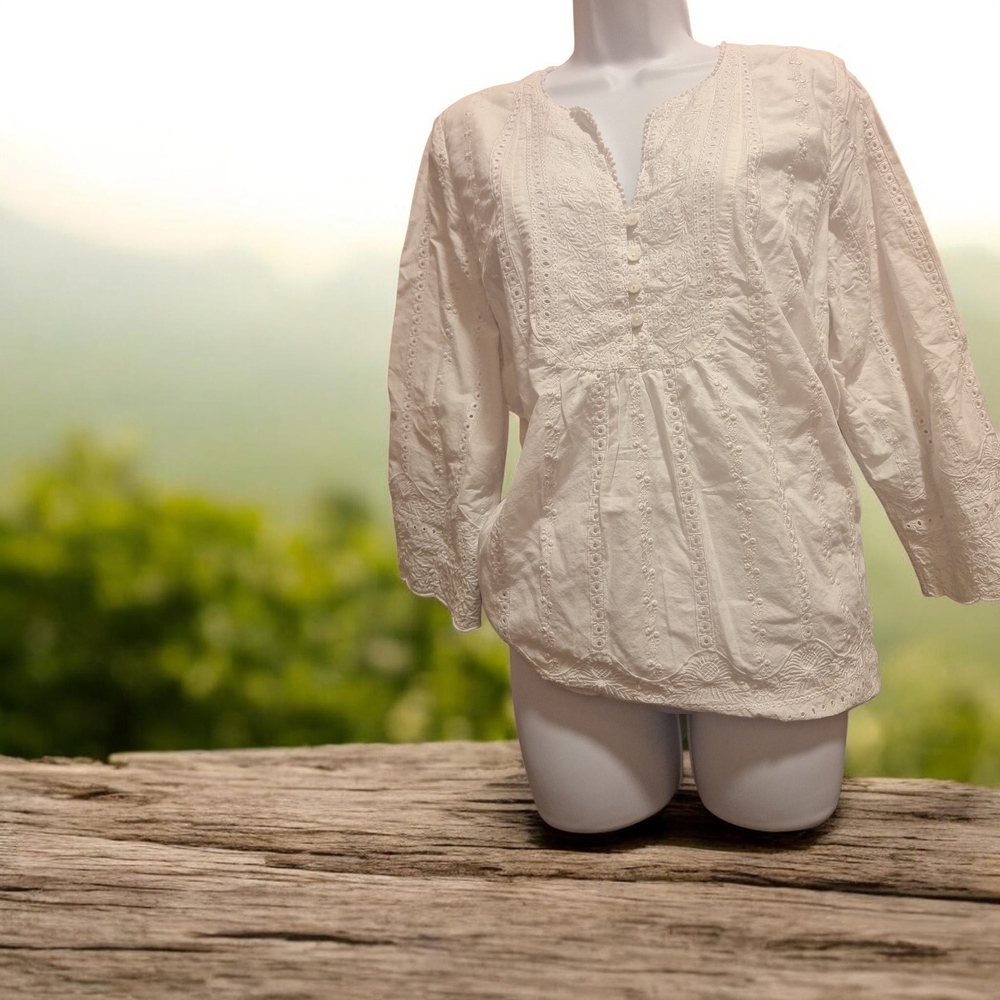 Charter Club Cream Blouse with Textured Design